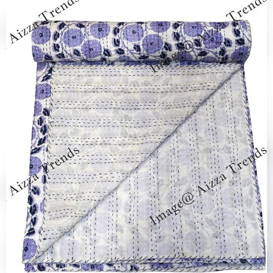 Aizza Trends Cuvertură Kantha din Bumbac Pur Imprimat Lucrată Manual - Aspect Tradițional Cuvertură de Pat Kantha Gudri - Gudri Vintage Cusute Manual