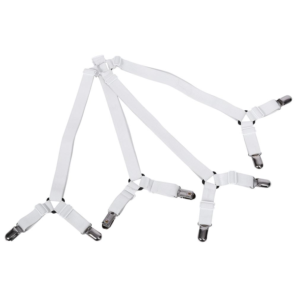 Elastic Crisscross Bed Mattress Sheet Straps Clips Triangle Grippers Holder Fasteners White
