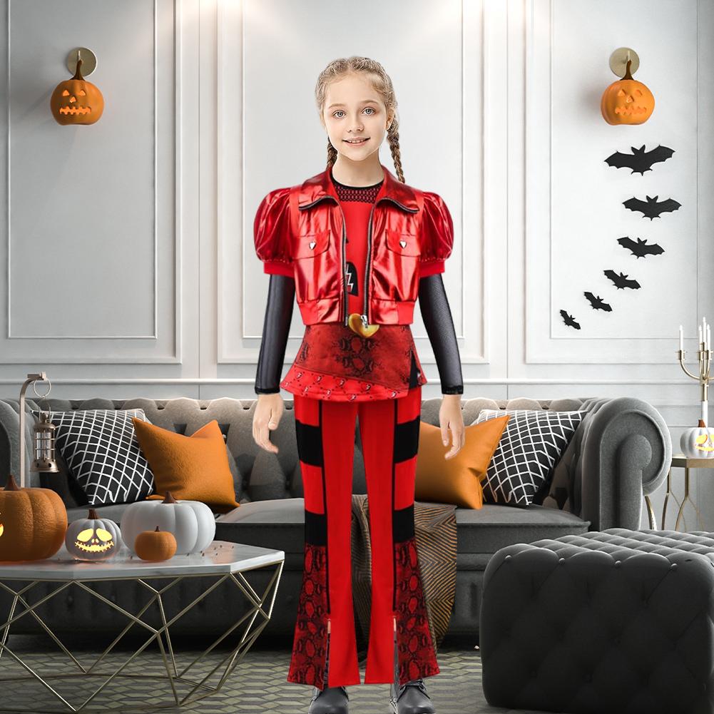 Girl Rise of Red Costume with Jacket Top Pants and Wig Princess Dress Up Bridget Costume Halloween Party Clothes