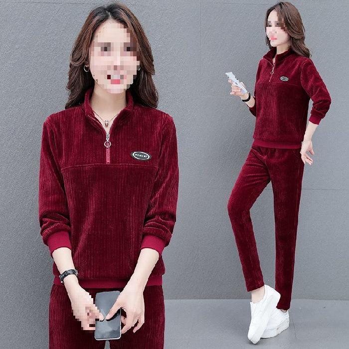 

Women s Corduroy Casual Sportswear Set – Spring/Autumn Loose Fit, Plus Size, Fashionable Two-Piece M