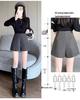 Women's Gray Woolen High-Waist A-line Shorts for Autumn & Winter - 2024 Casual Wide-Leg Pants with Boots