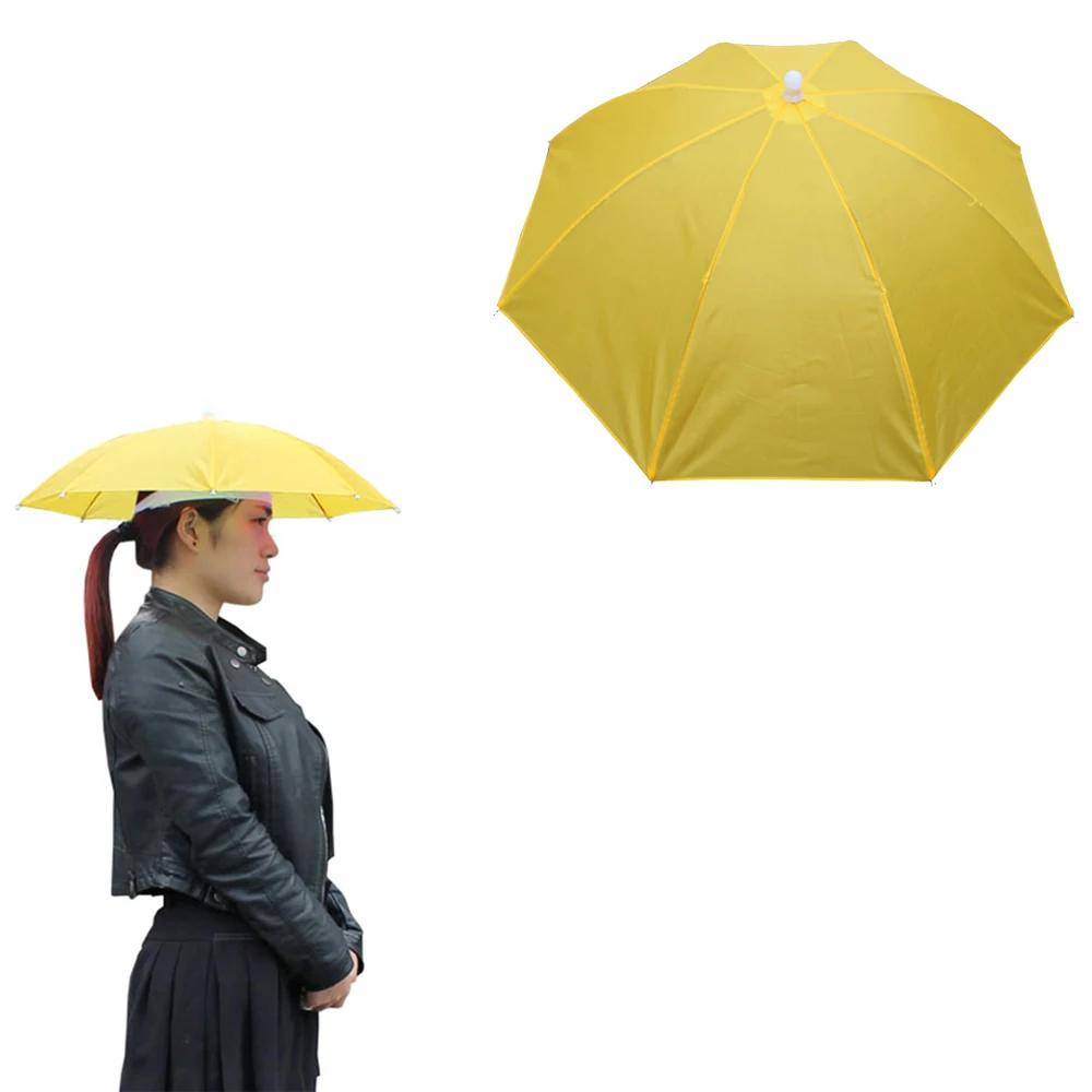 Foldable Umbrella Hat Outdoor Fishing Hats Sun Shade Headwear Anti-Rain Head-Mounted Hiking Camping Shade Umbrella Caps