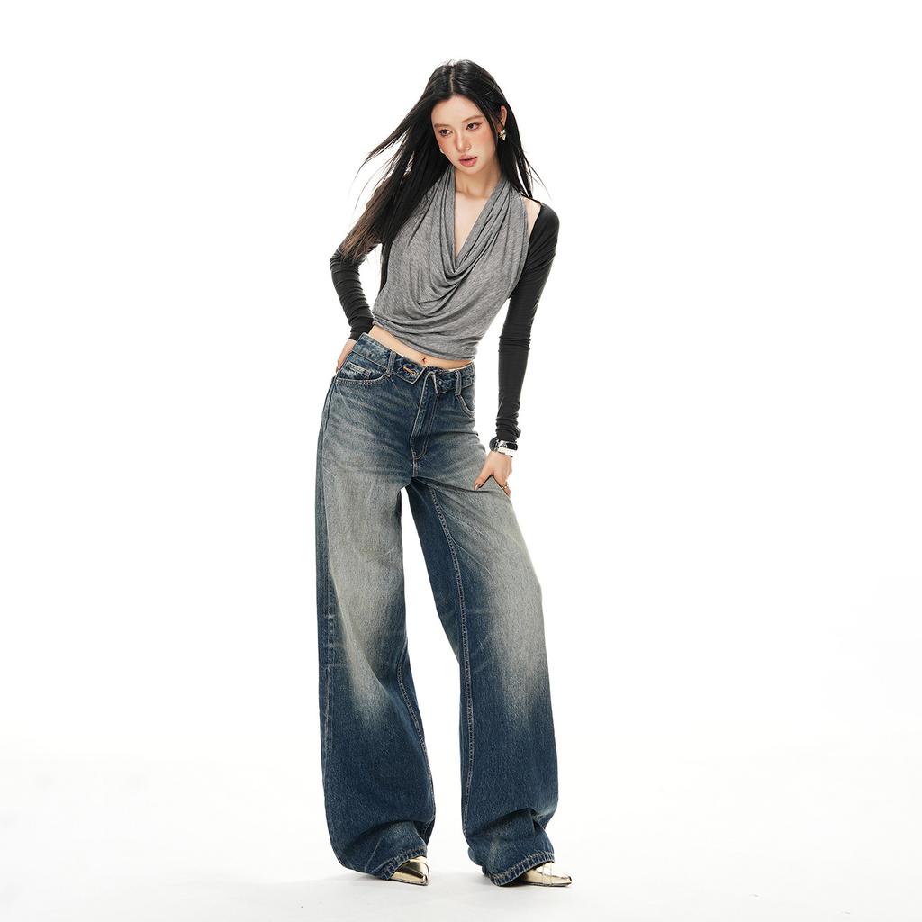 Women's Mid Rise Wide Leg Jeans Loose Denim Pants Vintage Washed Non-Stretch Casual Trousers For Streetwear Daily Wear