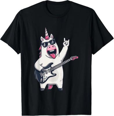 Funny Unicorn Rock Music Guitar Player Graphic Playful Sharp T-Shirt
