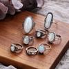 Opal Stone Carving Transparent White Bohemian Jewelry Women Ring Sets Inset Joint Ring Vintage