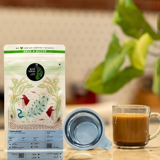 Blue Tokai Coffee Roasters Channi (Coffee Maker) (Coffee Maker) & Coffee Combo | Veinna Dark Roast | Channi Grind 250g