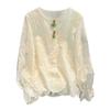 Spring Jacquard Embroidered Lace Shirt Chinese Style Long Sleeve Blouse Women Elegant Fashion Top