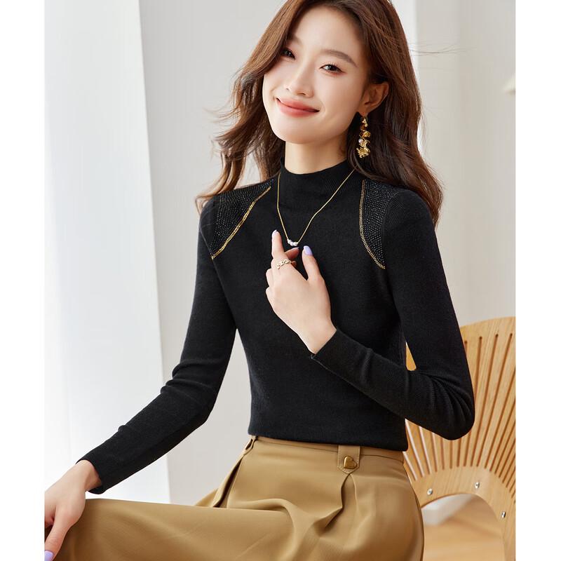 Women's Semi-High Collar Slim-Fit Wool Knit Sweater