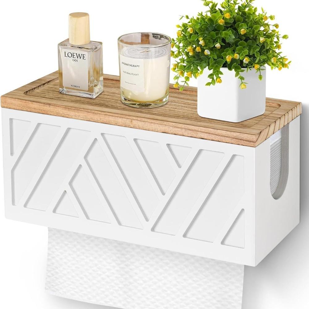 

Wall Mount Tissue Holder with Cover Bathroom Shelf Convenient Roll Paper Rack Bedroom
