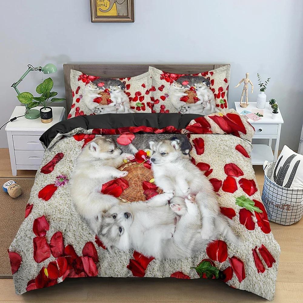 Cute Cats Duvet Cover Puppy Pattern Bedding Set Comforter Covers For Bedroom Twin King Size Soft Quilt Cover Home Textile