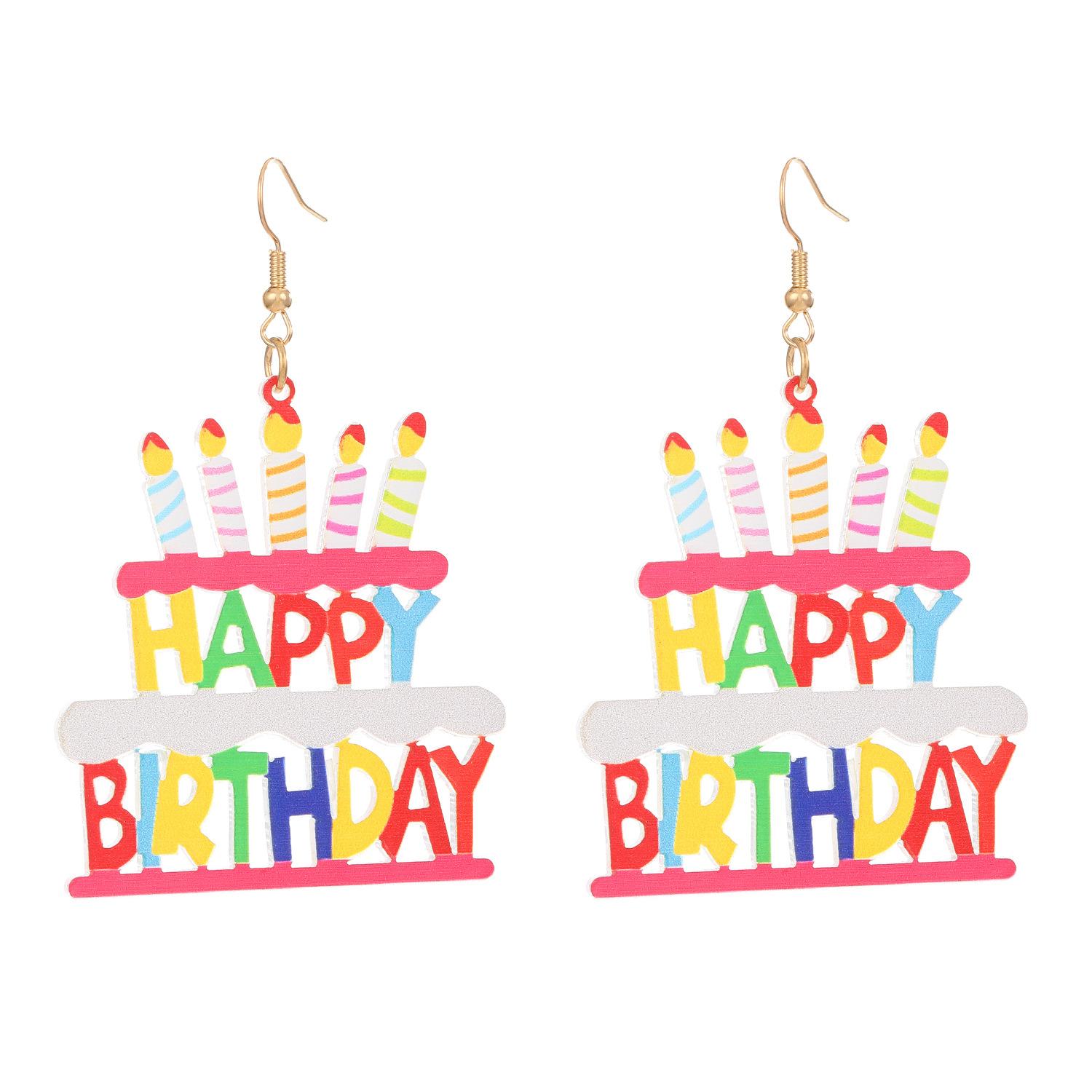 

Серьги-торт с днем ​​рождения, акриловые серьги цвета допамина для вечеринки 1 pair