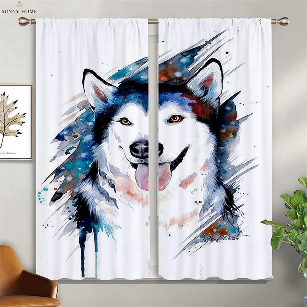 Blackout Heat Insulation Curtains Dream Starry Sky Wolf Print Curtains Children's Room Living Room Outdoor Decorative Curtains