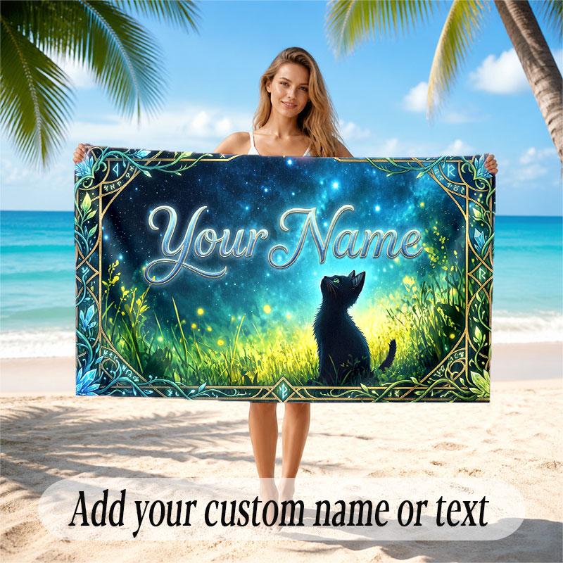 Fantasy Magic Theme Soft Beach Towel Personalized Custom Name Text Towel Portable for Beach Pool Travel