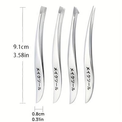 4pcs Precision Stainless Steel Tweezers Set - Eyebrow, Nose & Facial Hair Removal, Fragrance-Free, Glossy Finish
