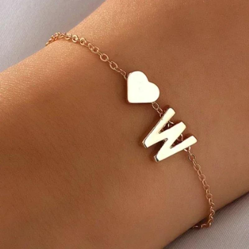 26 English Initial Letter Bracelets for Lovers Men Women 2026 New Simple DIY Personalized Name Alloy Bracelets Zircon
