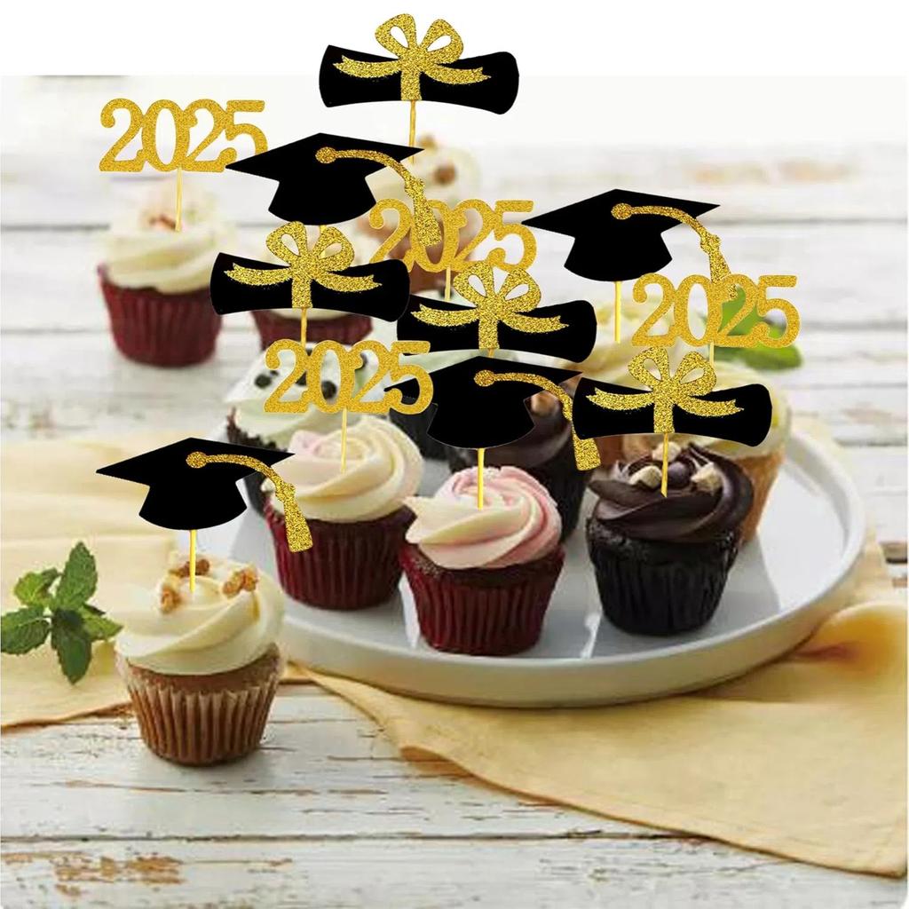 2025 Graduation Cupcake Toppers, Food/Appetizer Picks For Graduation Party Mini Cake Decorations, Diploma, 2025, Grad Cap