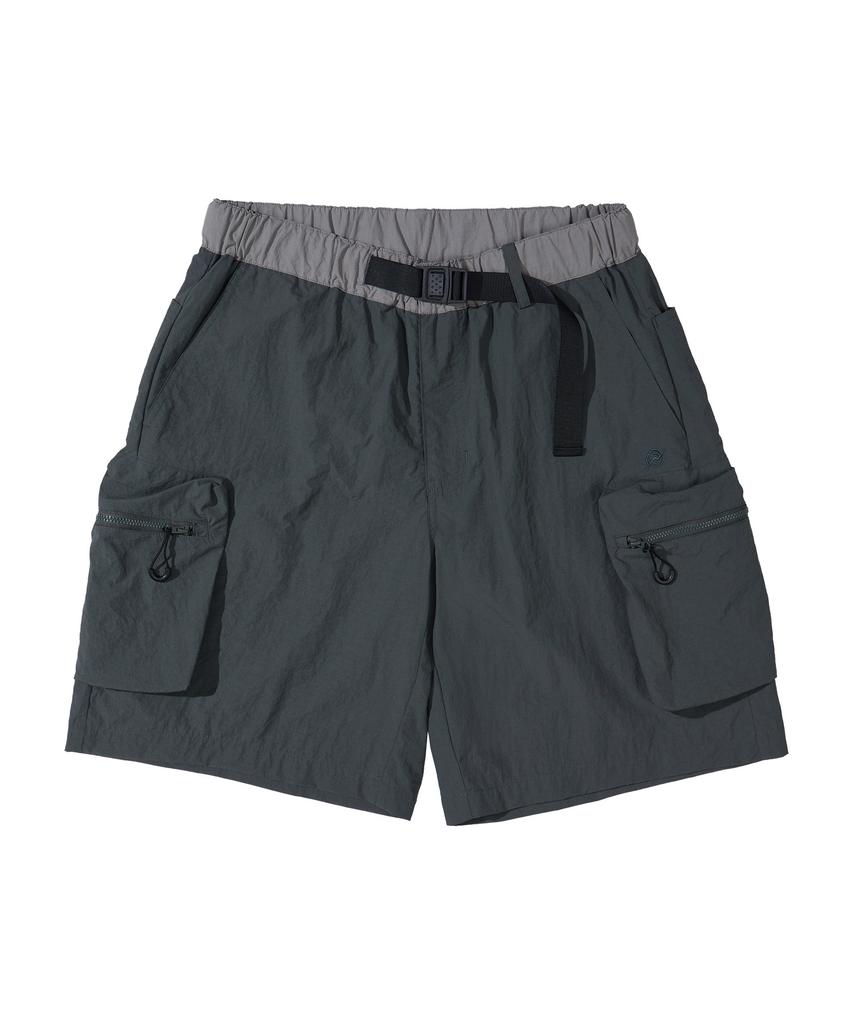 Kallapataleu Nylon Belted Back Out Pocket Cargo Pocket Shorts - Khaki