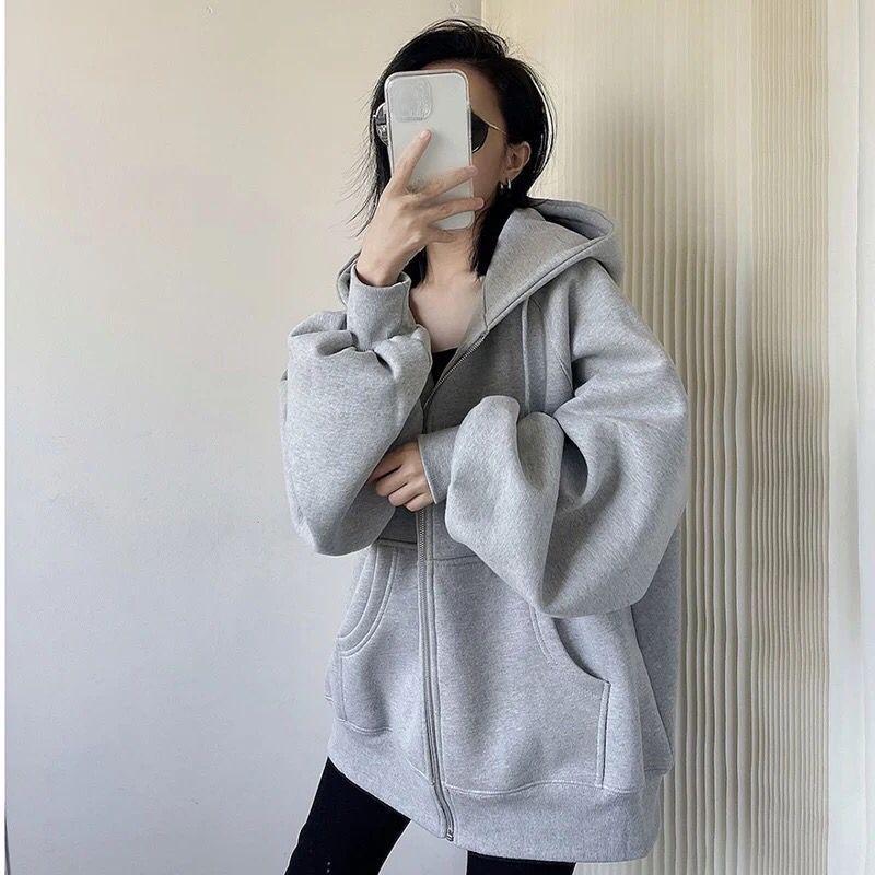 Women's 2022 Korean Style Loose Thin Plus Velvet Hooded Sweatshirt