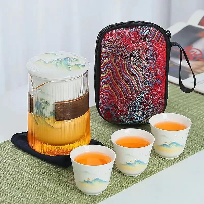 Portable Travel Tea Set High Temperature Resistant Glass Tea Cup Set New Hot Travel Essential Accessories Teaware Sets