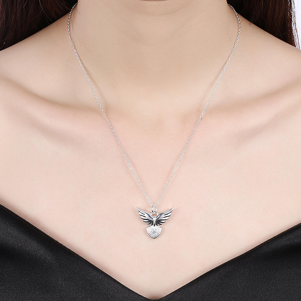 925 Sterling Silver 18 Inches Zircon Elegant Heart Wings Pendant Necklace For Women Fashion Jewelry Christmas Gifts