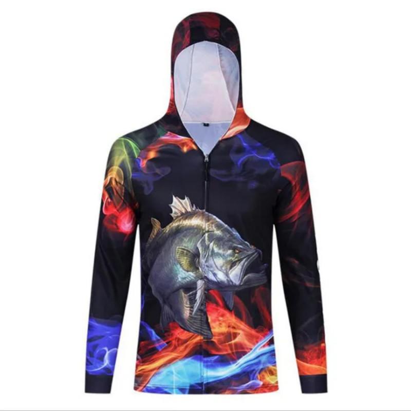 Men s Zippered Fishing Clothes Fashionable Hooded Colorful Quick-drying Sun-proof Shirts XXXL