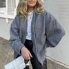 Autumn Winter Women Baseball Jacket Stand Collar Long Sleeve Casual Coat Solid Color Big Pockets Hidden Buttons