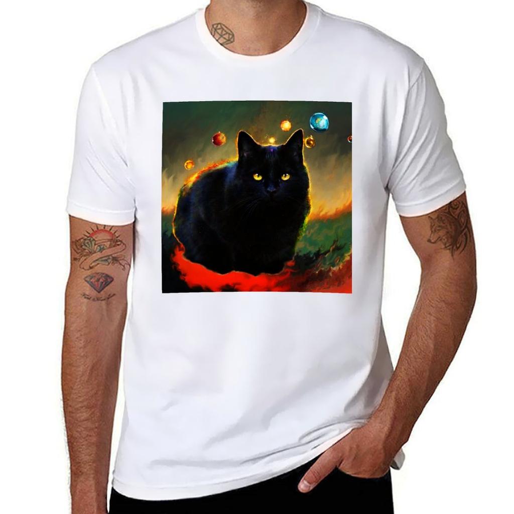 Black Cat Tshirt Casual Loose Fit Short Sleeve Tshirt