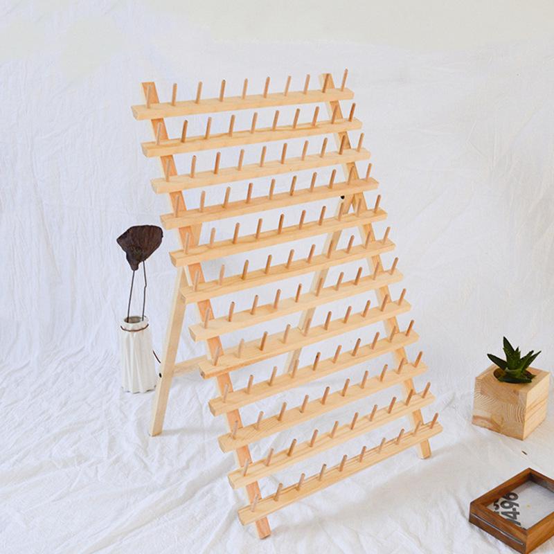 Wooden Sewing Bobbin & Thread Holder Rack with Thread Ball/Coil Storage for Wig Stand
