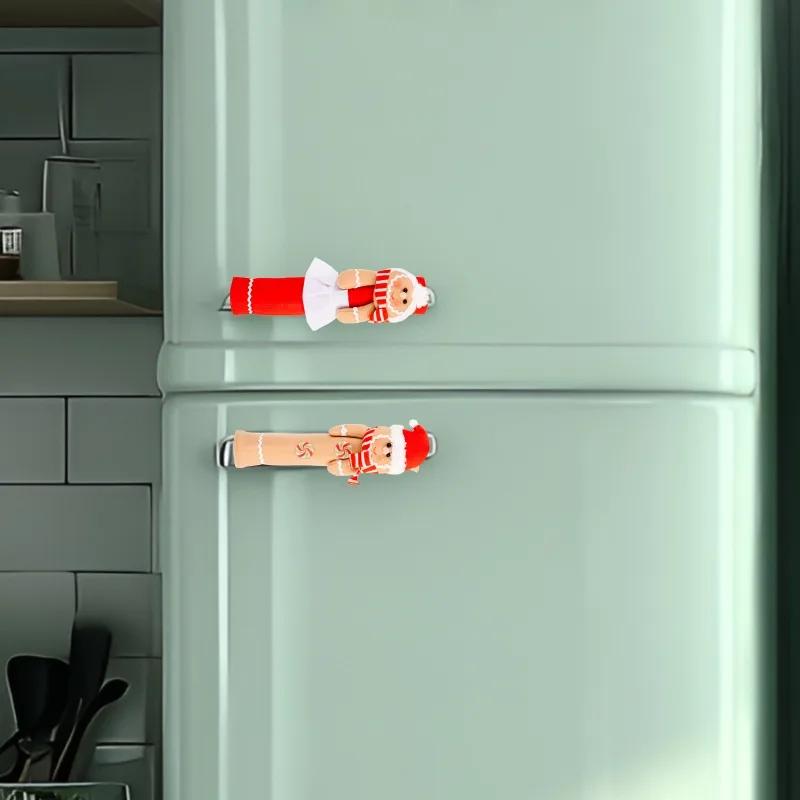 JUSTINLAU Christmas Gingerbread Man Cabinet Handle Protector Set  Anti-Slip Wear-Resistant Cover Xmas Decoration for Drawer