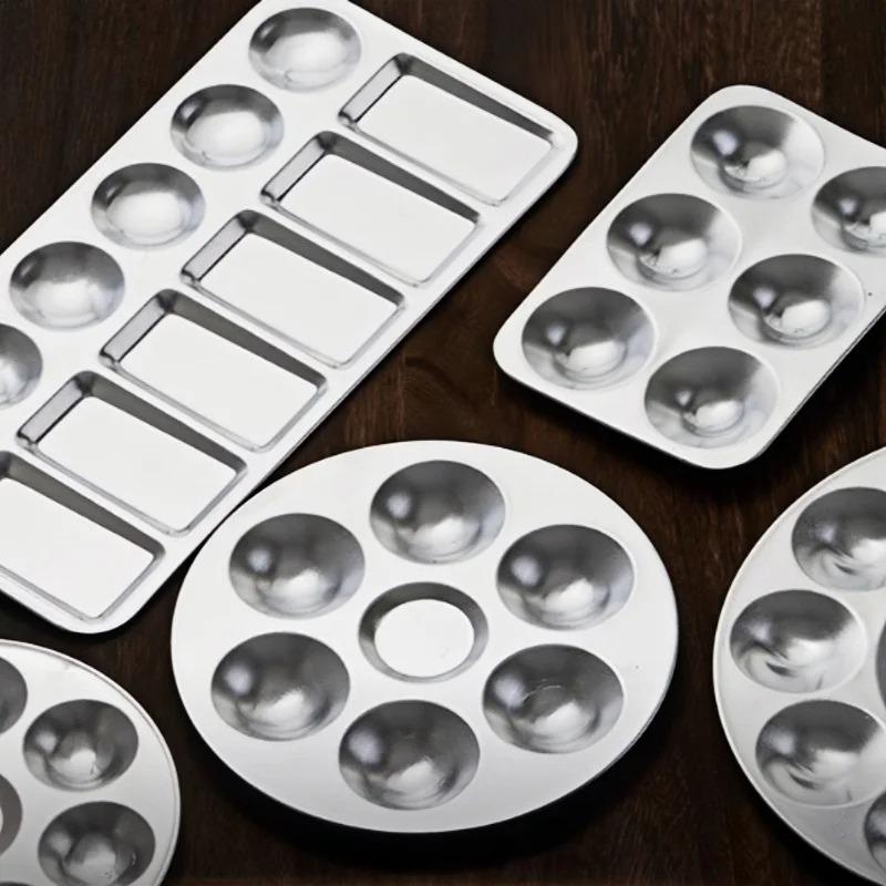 1pcs Aluminum Color Palette 6 Hole Square Circular Children's Painting Color Palette Watercolor Acrylic Pigment Palette