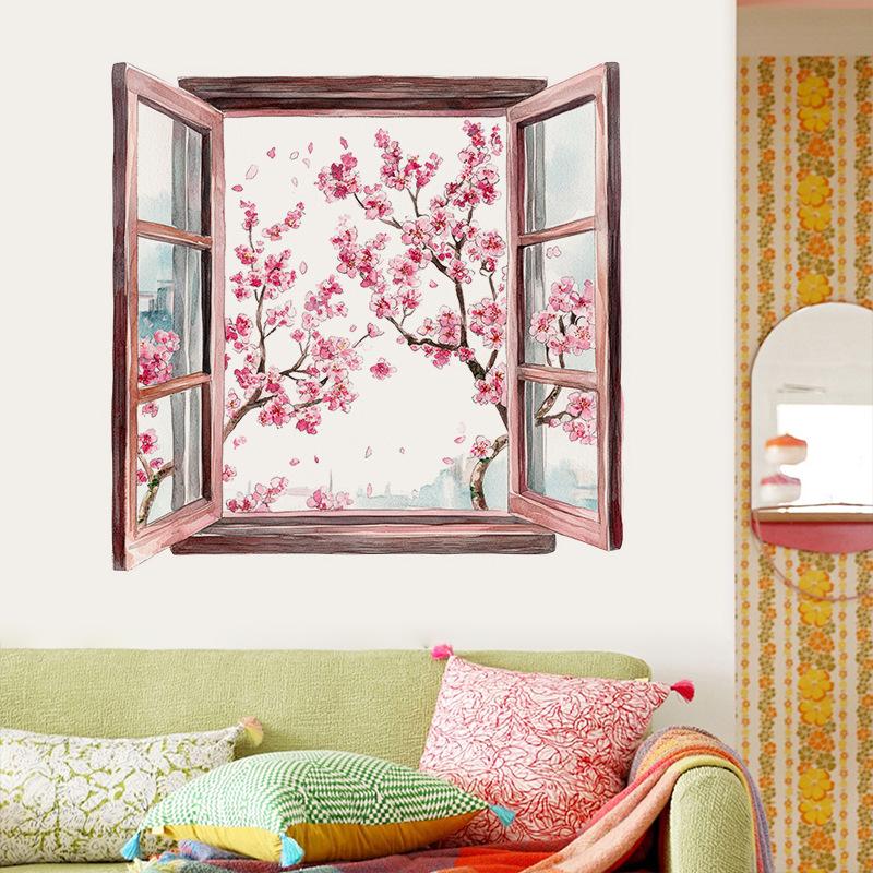 3D Fake Window Wall Sticker Self Adhesive Window Sill Flower Butterfly Decal for Living Room Bedroom Decoration Home Decor