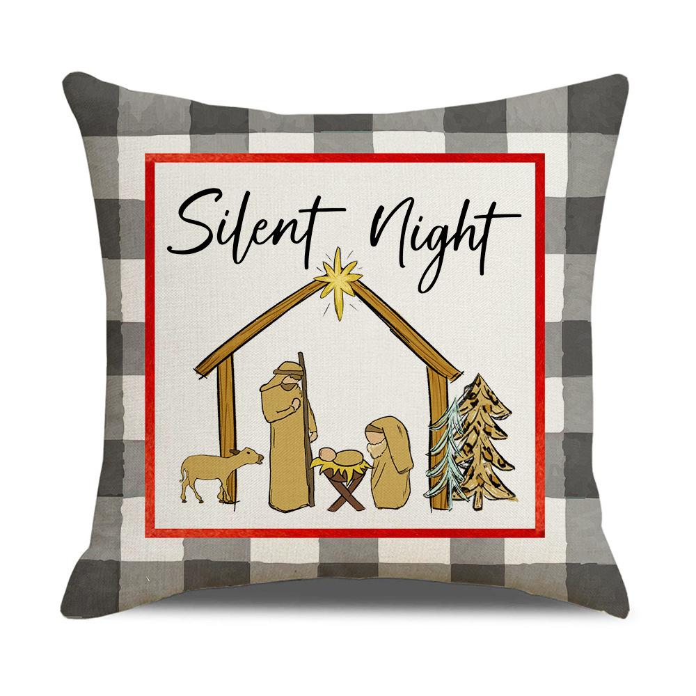 New Home Christmas Pillow Linen Black and White Checkered Cartoon Print Pillow Case Holiday Dress Up Cushion