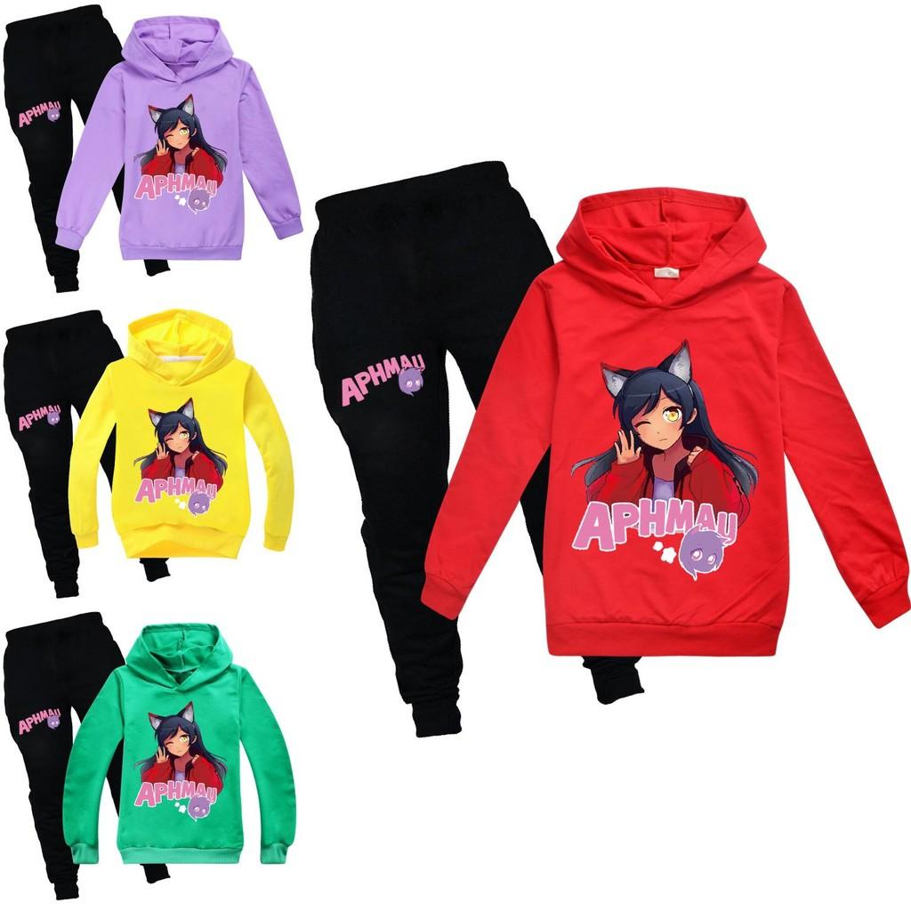 Felpa con Cappuccio e Pantaloni Lunghi in Cotone con Stampa Aphmau per Bambini, Set per Giocare in Inverno e Primavera