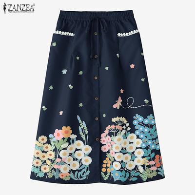 Women Loose Elastic Waist Casual Floral Print Skirts