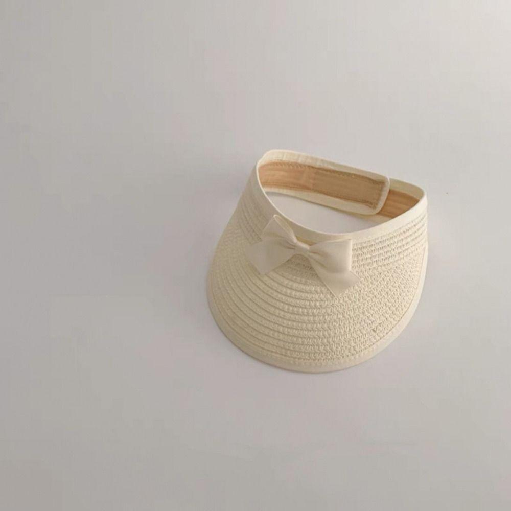 Anti-UV Baby Straw Caps Empty Top Visor Cap Trendy Bow Straw Hat  Kids