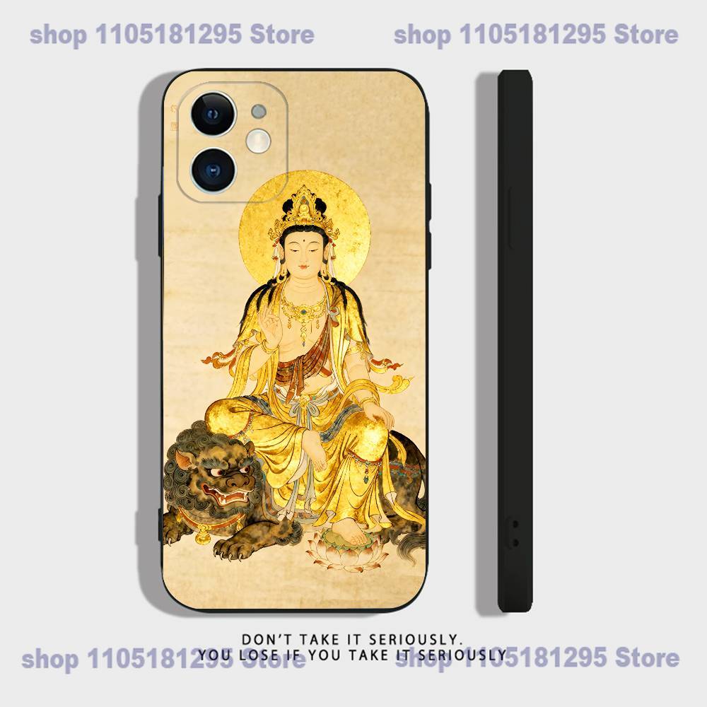 Chinese Buddhist Traditional Guanyin Phone Case For iPhone 17,16,15,14,13,12,11,X,XR,XS,Plus,Mini,Pro,Max Black Shockproof Cover