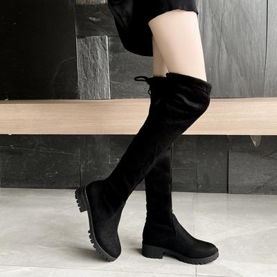 Modne Rozciągliwe Długie Buty Damskie ze Sztucznego Zamszu za Kolano Codzienne Czarne Seksowne Buty na Platformie do Klubu dla Kobiet Jesienne Buty Damskie