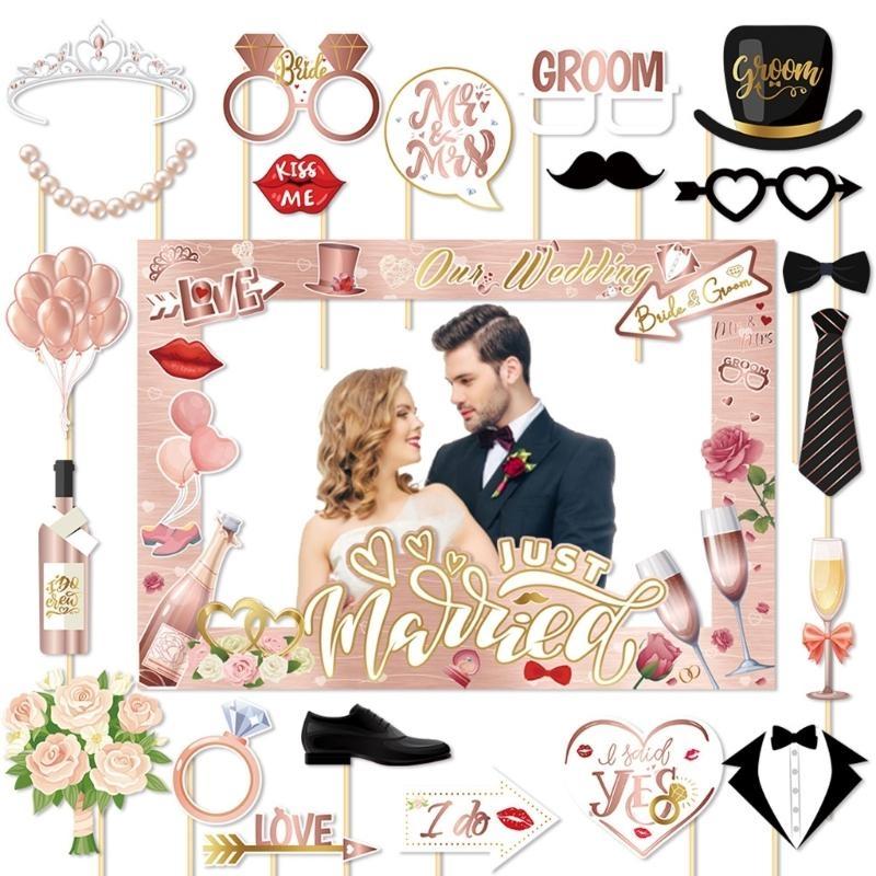  Wedding Party Supplies Paper Photo Booth Props and Frame Set Funny Backdrop Decorations for Wedding Fun and Photography