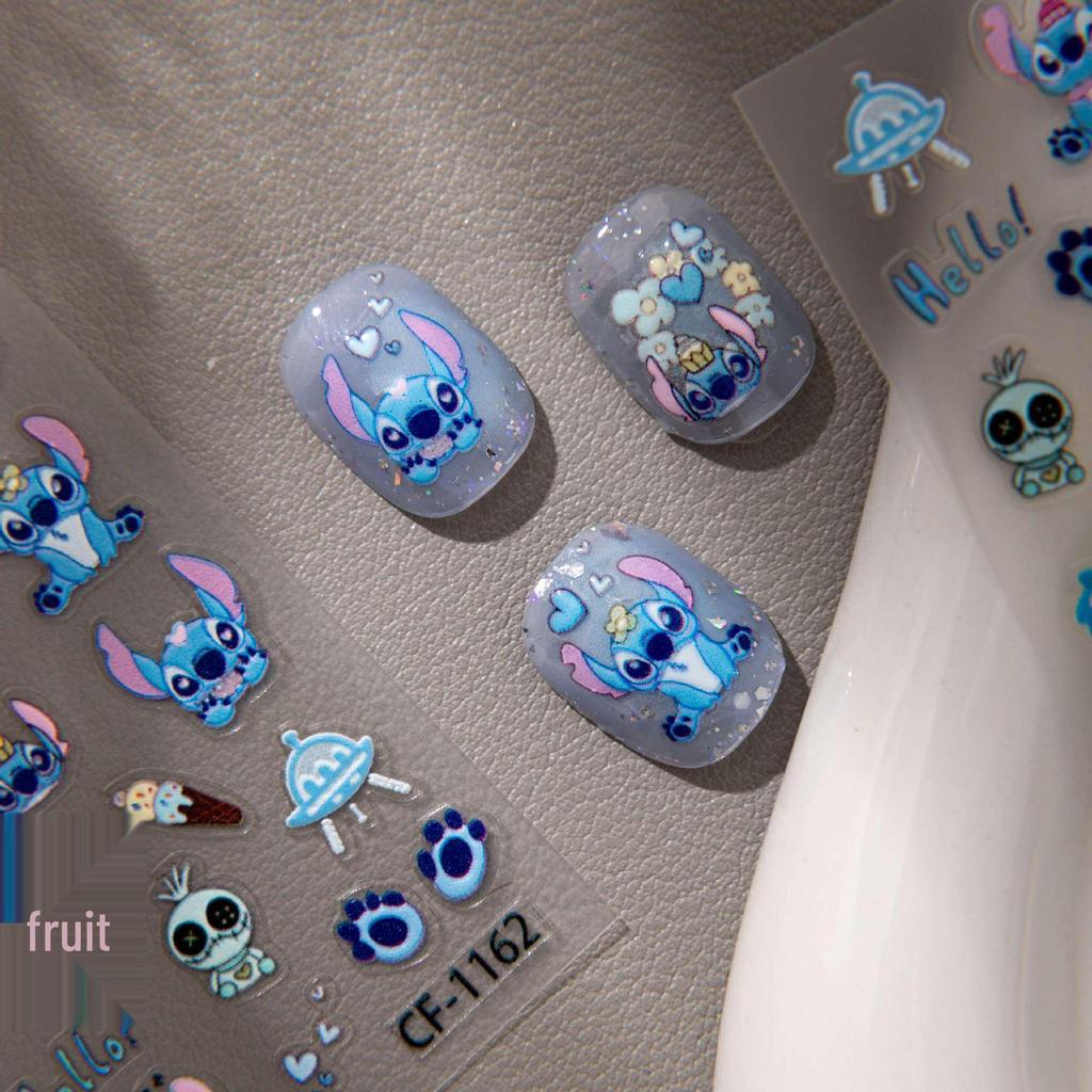 Cyansea Cute Blue Starry Baby Stitch Nail Art Stickers - Embossed Cartoon DIY Decorations