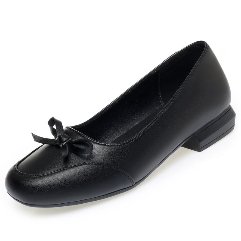 

Comfortable Breathable Shallow Bow Flats Women Genuine Leather Shoes 2025 Spring Ballerina Shoes Driving Moccasins for Mom Work 43 чёрный