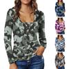 Women's Fashion Long Sleeve Camouflage Button Low Chest Sexy Pullover T-Shirt Top
