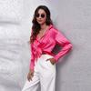 2025 Women's Silk-Like Satin Long Sleeve Shirt - New European & American Style