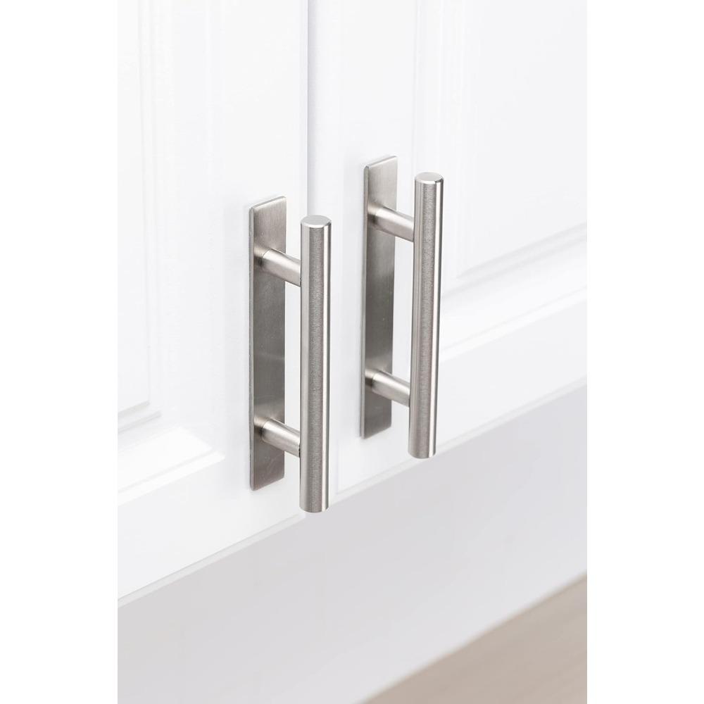 Adhesive Cabinet Handles 5" | No Drilling Stick On Handle for Drawers Doors Wardrobes Windows | 3M Adhesive | 4 Pack Brushed Nickel All Metal Handles