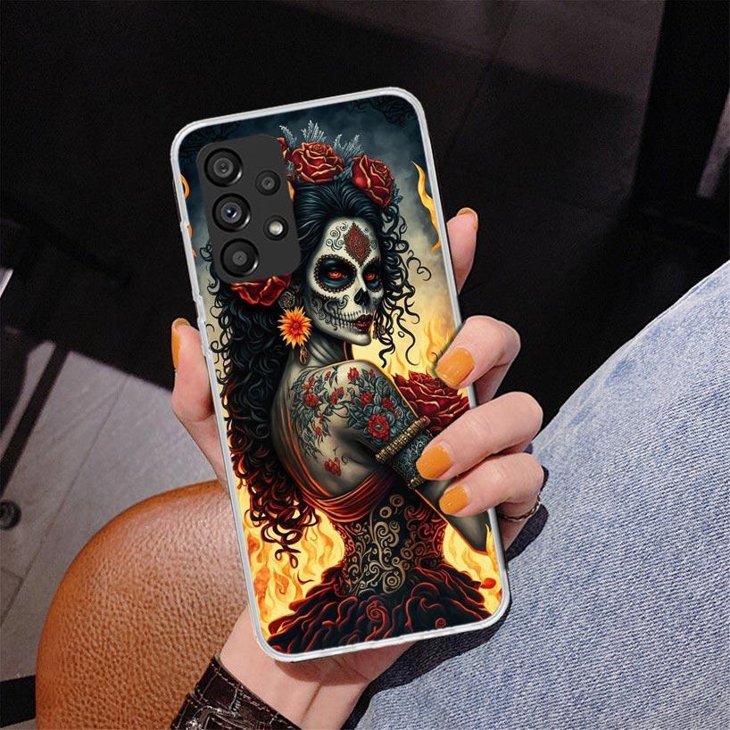 Catrina Beautiful Rose Girl Skull Phone Case For Samsung Galaxy A17 A16 A15 A14 A13 A57 A56 A55 A54 A53 A37 A36 A35 A34 A33 A26