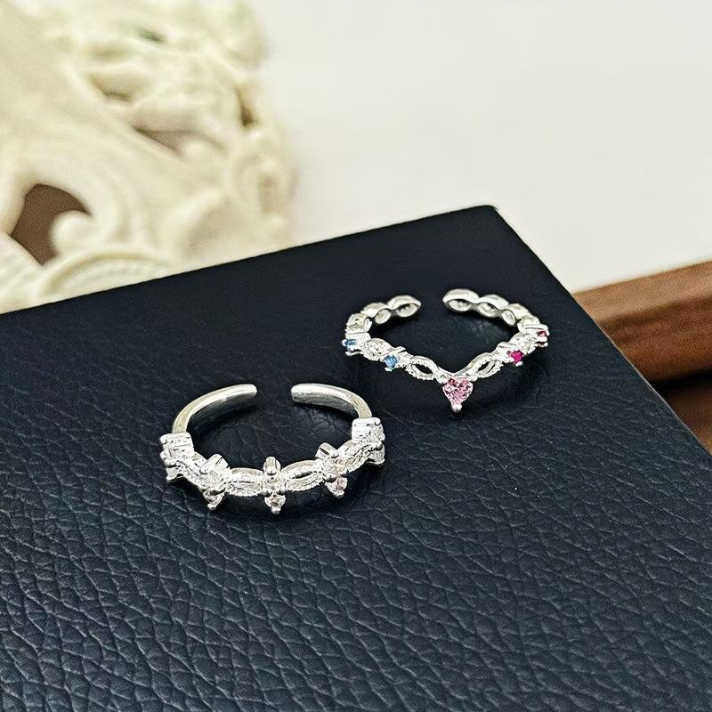 Simple Lace Love Zircon Row Diamond Open Ring Women'S Personality Light Luxury Niche Exquisite Ring