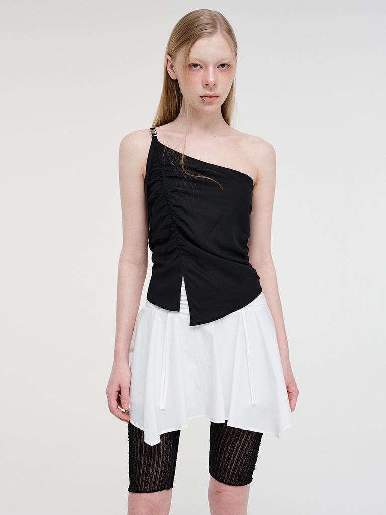 ETMON One Shoulder Buckle Blouse Black