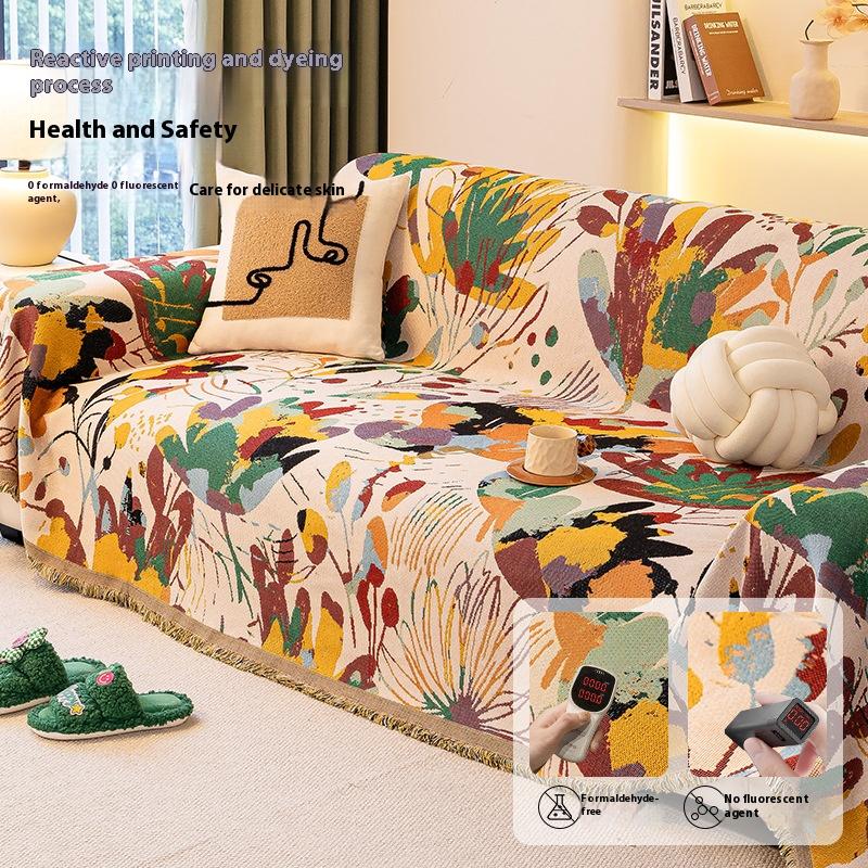Painted Sofa Cover Home Sofa Towel Living Room Sofas Cover Cloth Anti-cat Scratch Non-slip 3 Seater Sofa Cover Full Set