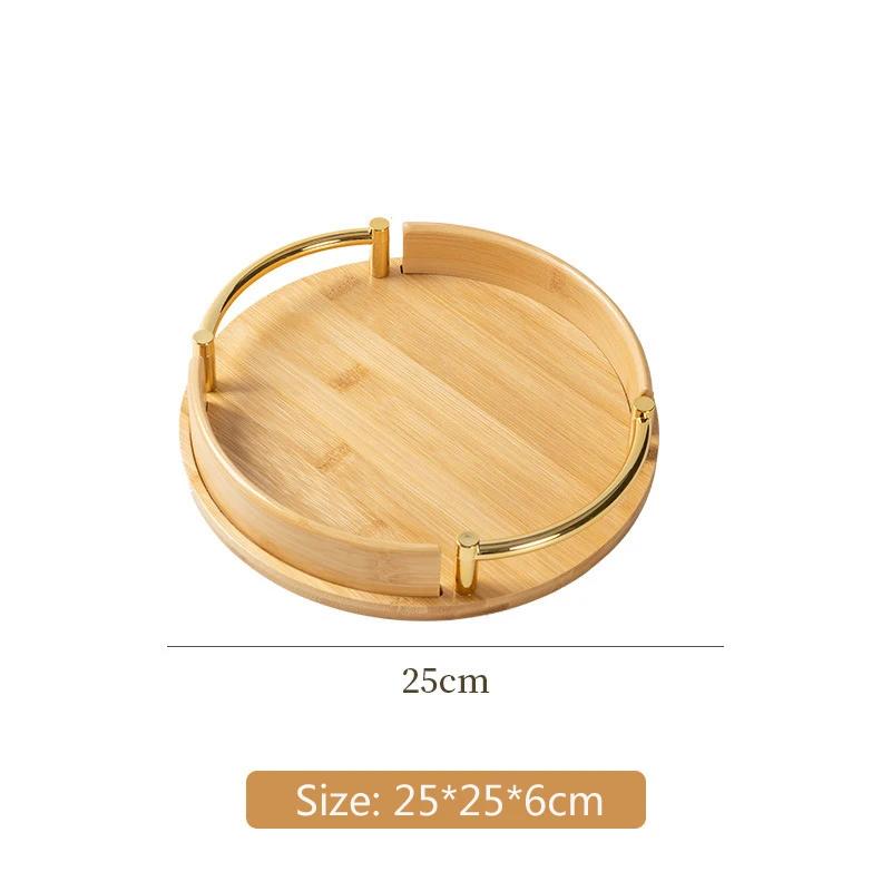 

HeMu Modern Minimalist Bamboo Circular Tray, Household Restaurant Tea Set, Small Pastry Tray, Handle Fruit Tray, Household