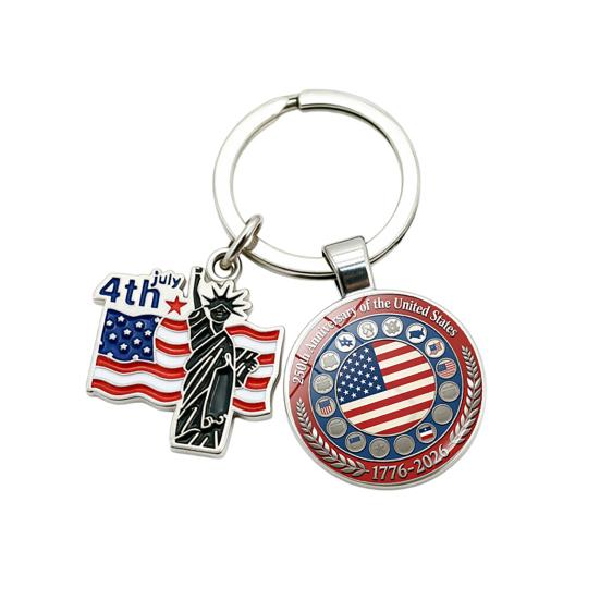 Pendentif Porte-clés, Porte-clés Double Pendentif Combiné, Porte-clés pour le 250e Anniversaire de la Fondation des États-Unis avec Anneau Métallique Épaissi