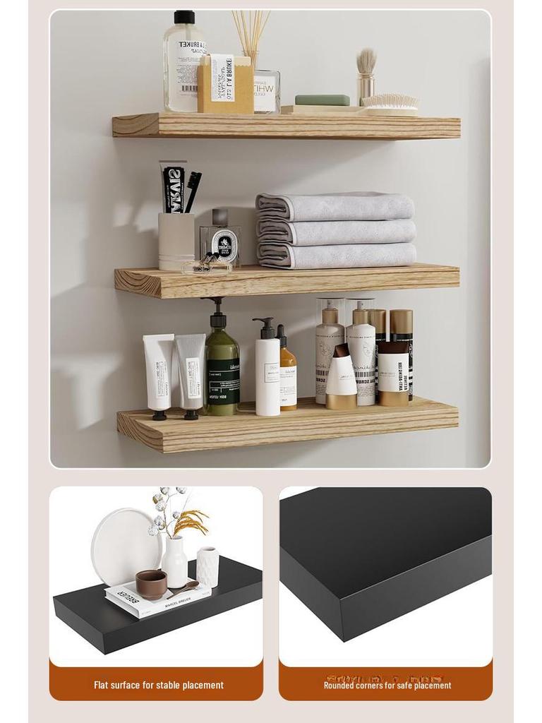Solid Wood Wall-Mounted Bookshelf: Home Living Room Decor Shelf